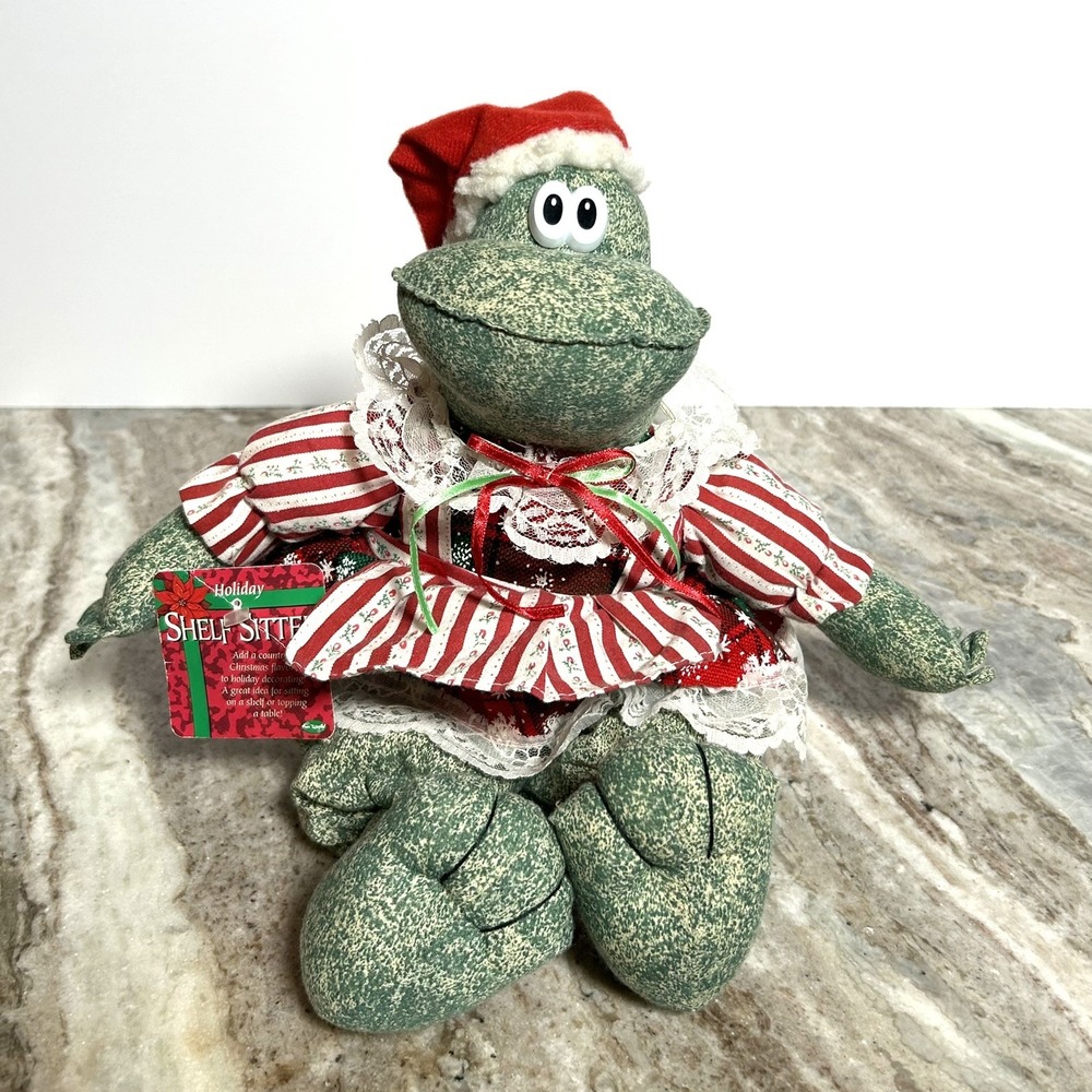GANZ Vintage Christmas Frog Shelf Sitter 12 Plush Holiday Decor NWT